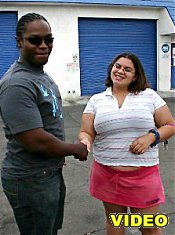 Naughty plumper lets a black stud nail her pussy